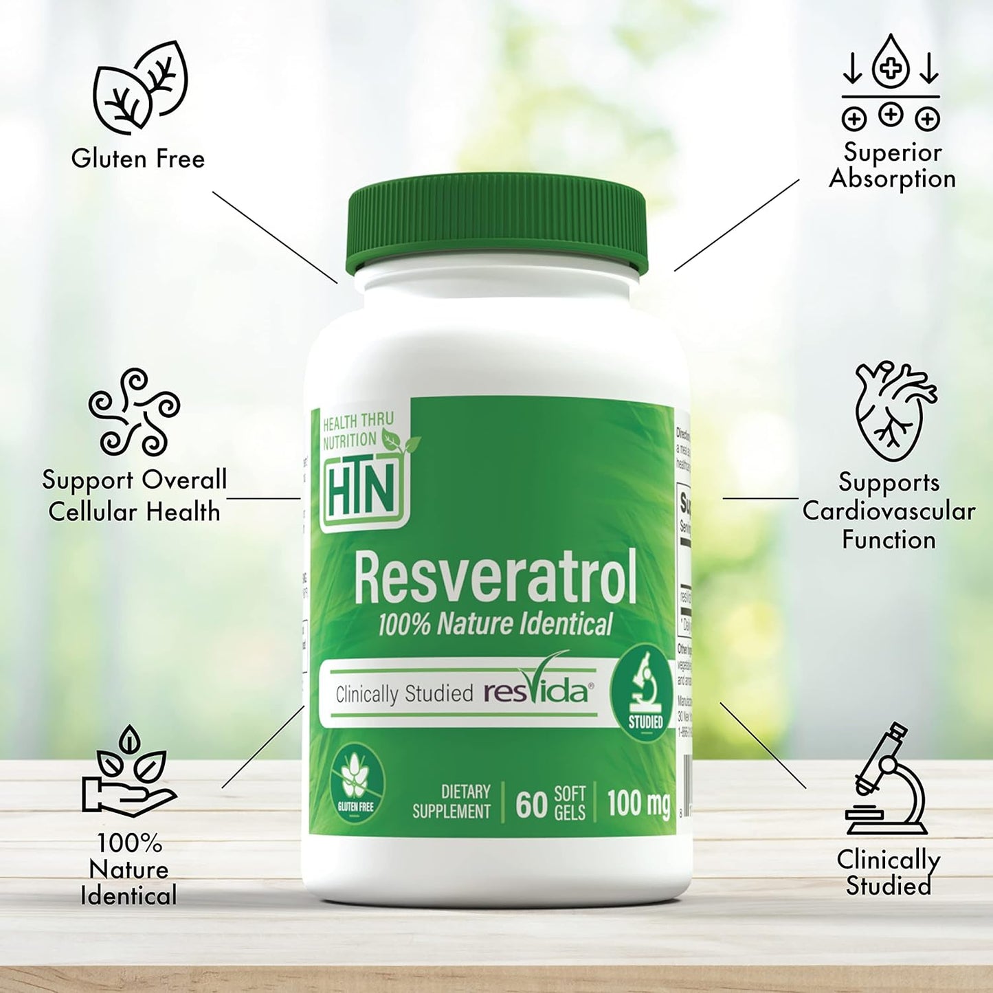 ResVida 100mg Trans-Resveratrol Capsules | Supports Healthy Aging and Metabolism | Gluten Free | 60 Count Pack