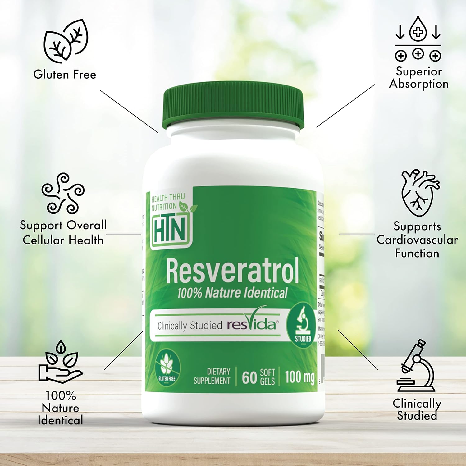 ResVida 100mg Trans-Resveratrol Capsules | Supports Healthy Aging and Metabolism | Gluten Free | 60 Count Pack