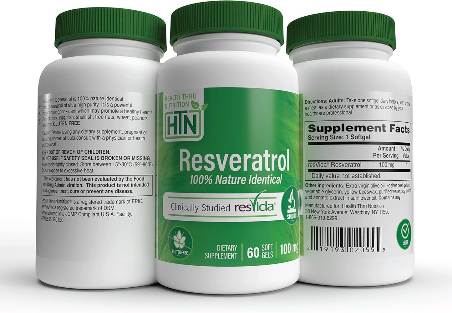 ResVida 100mg Trans-Resveratrol Capsules | Supports Healthy Aging and Metabolism | Gluten Free | 60 Count Pack