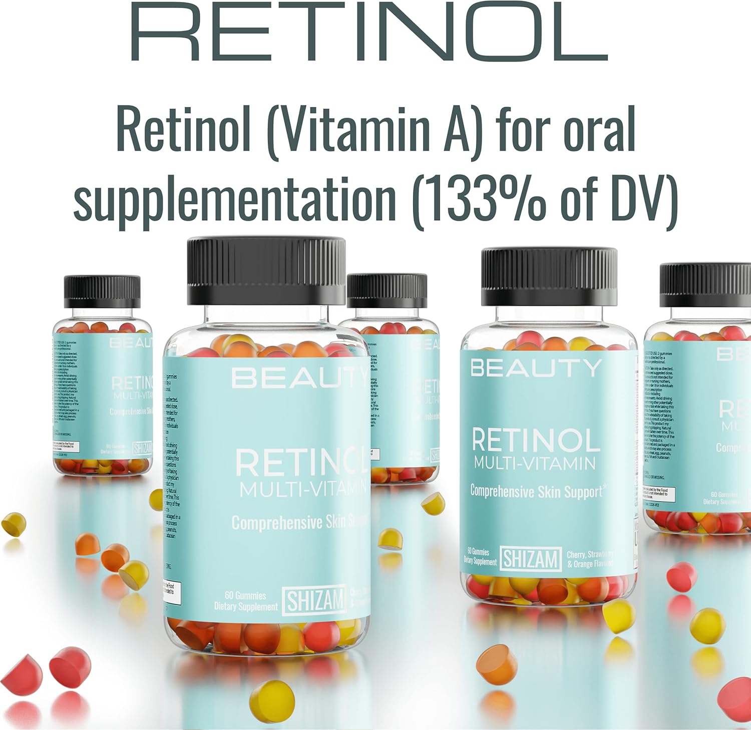 Retinol Multi-Vitamin & Collagen Gummies with Biotin by SHIZAM - Combo Pack for Hair, Skin & Nails