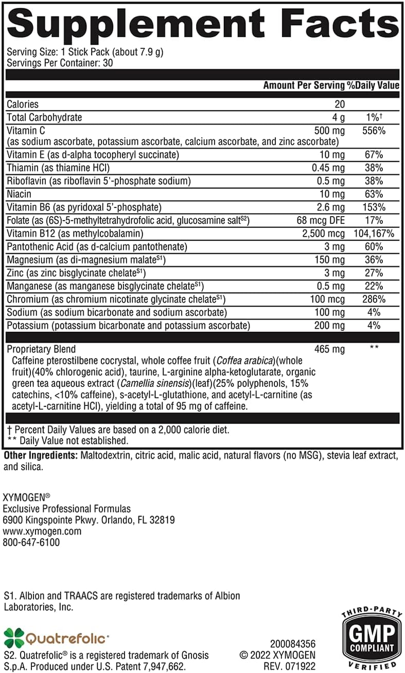 Revitalize Energy with XYMOGEN ATP Ignite Drink Powder - Electrolyte Support + Antioxidants, Aminos, Vitamins, Caffeine - 30 Citrus Packs