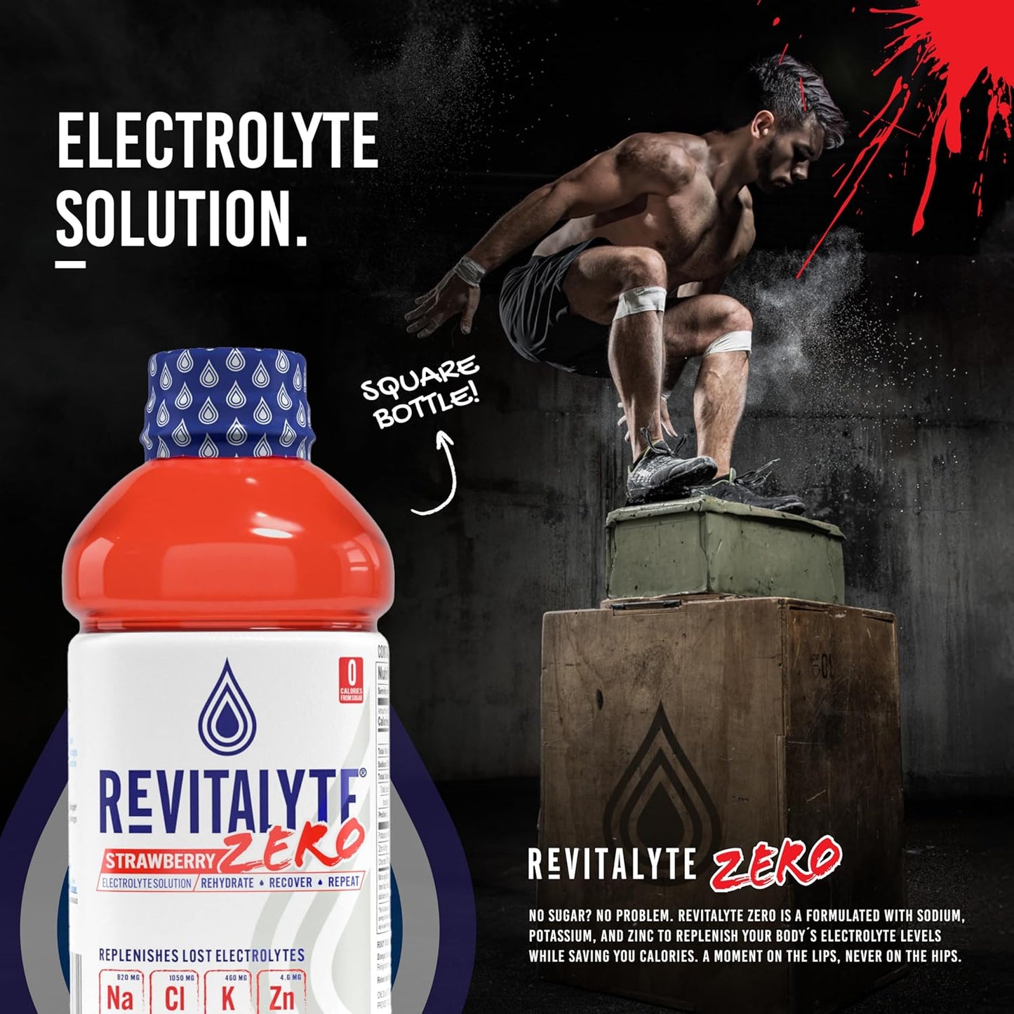 Revitalyte Strawberry Zero Sugar Electrolyte Drink - 12 Pack 20 oz Bottle - Rapid Hydration & Recovery Drink