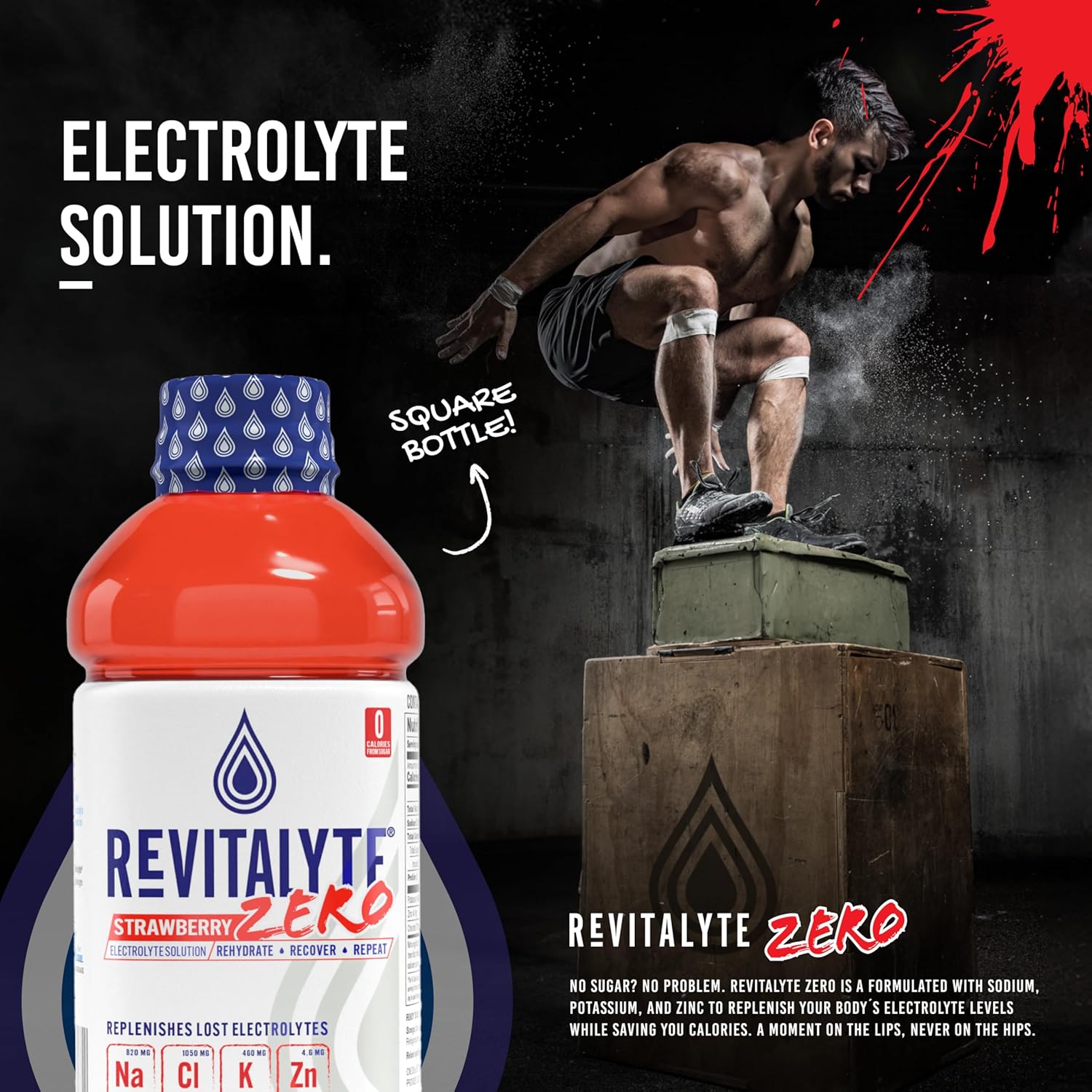 Revitalyte Strawberry Zero Sugar Electrolyte Drink - 12 Pack 20 oz Bottle - Rapid Hydration & Recovery Drink