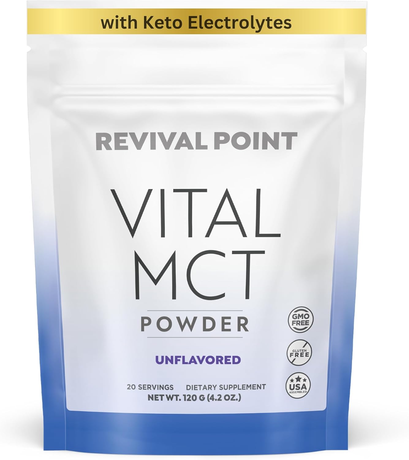 Revival Point Premium Unflavored MCT Oil Powder with Keto Electrolytes - Ideal Coffee, Tea, Shake Creamer - 15x Bioavailable Chromium Picolinate, C10 & C8 MCT Oil - 120g