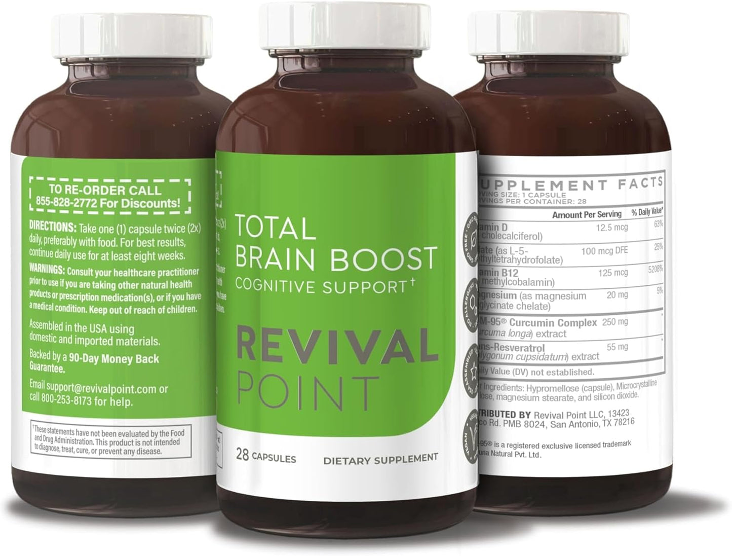 Revival Point Total Brain Boost Supplement - Pack of 3 Bottles for Cognitive Health and Focus