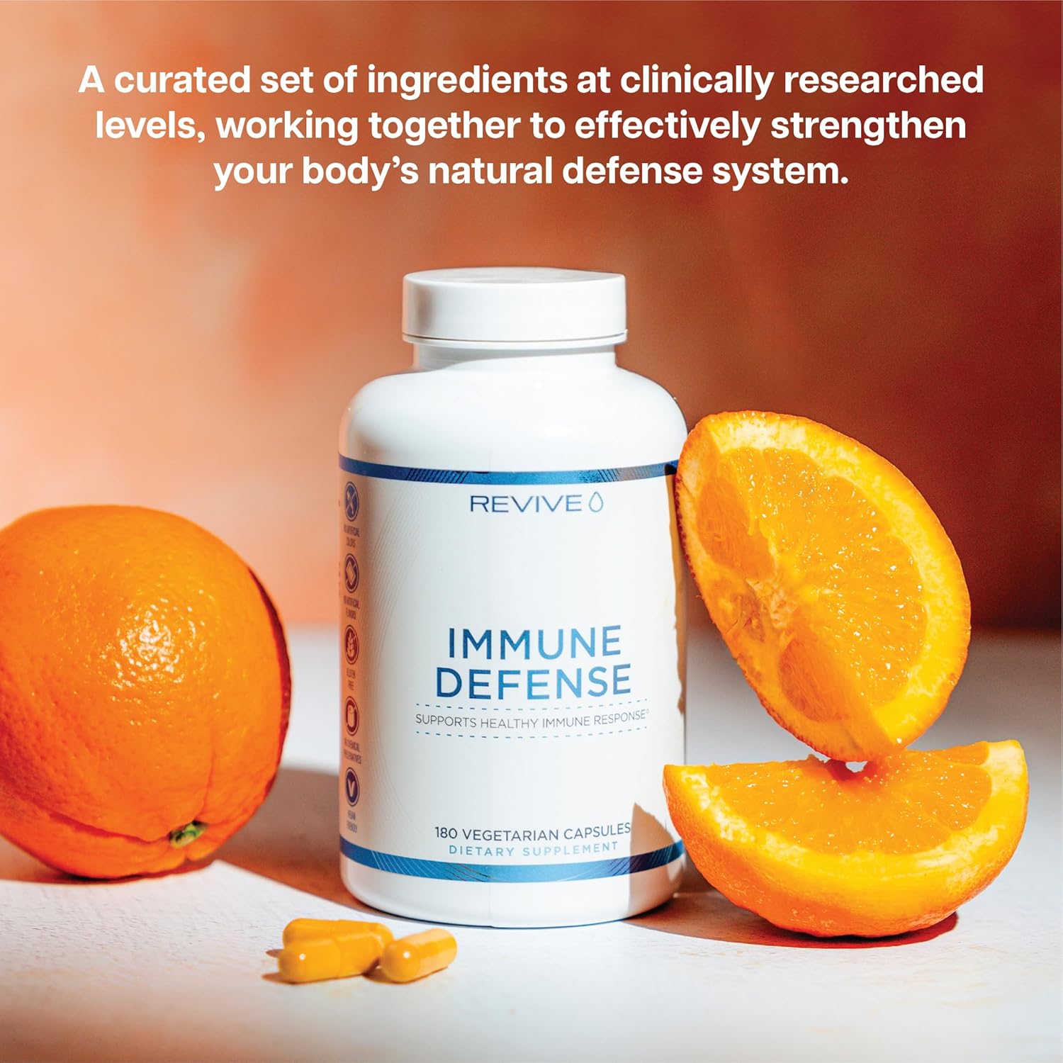 Revive MD Immune Defense Capsules - Vitamin C, Zinc, Elderberry - Vegan & Gluten-Free - 180 Vegetarian Capsules
