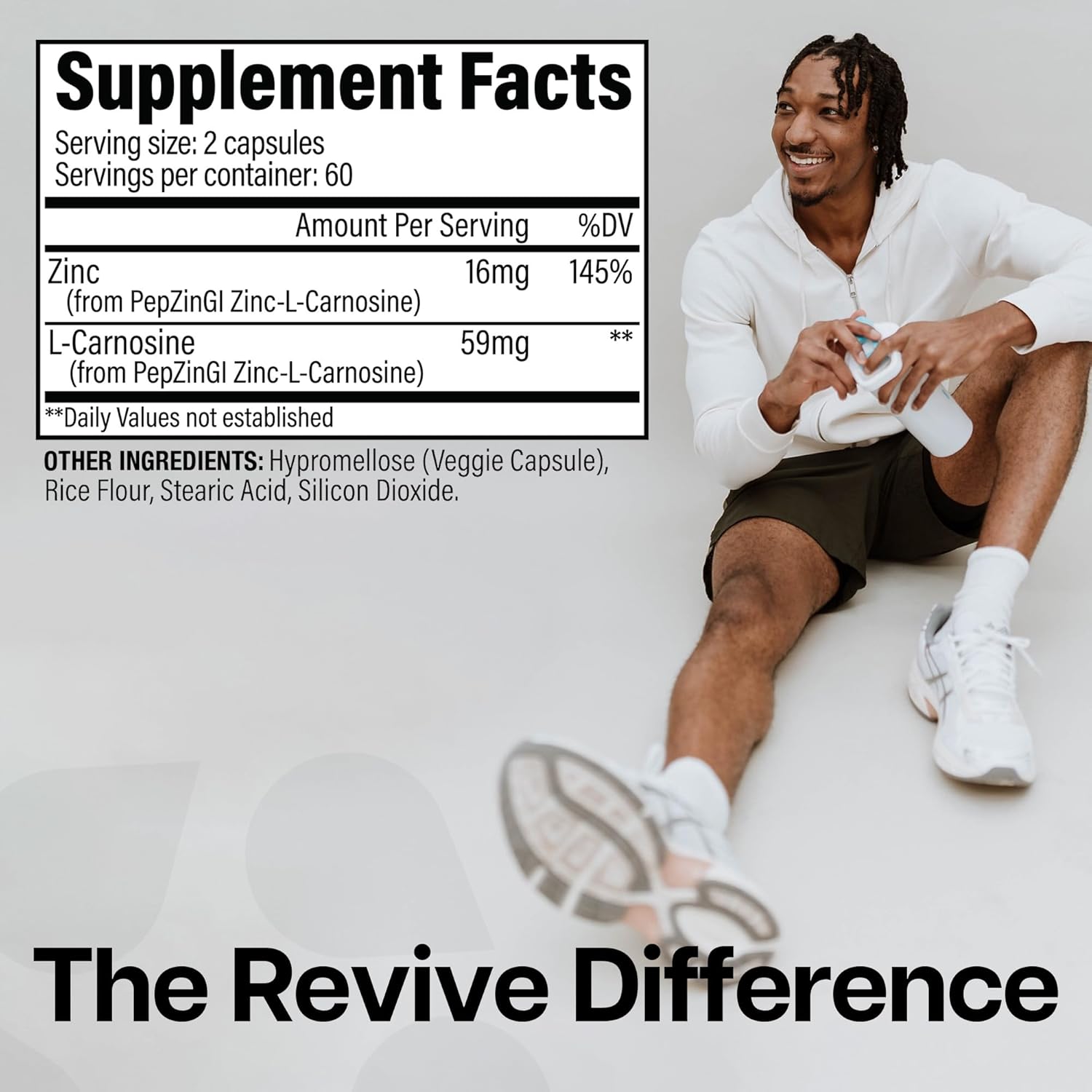 Revive MD Zinc Carnosine Capsules for GI & Stomach Support - 120 Vegetarian Capsules - Immune, Antioxidant, & Brain Function Support