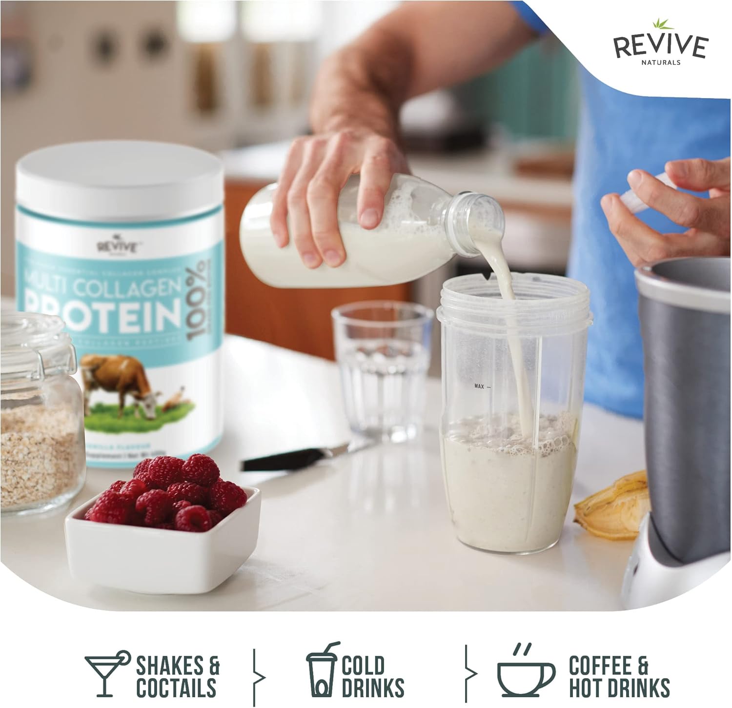 Revive Naturals Vanilla Multi Collagen Protein Powder - 400g - Unsweetened - 5 Types of Collagen Peptides - Grass Fed Bovine, Wild Caught Marine & Free-Range Chicken - Keto Friendly