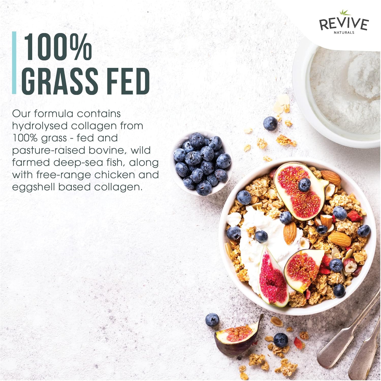 Revive Naturals Vanilla Multi Collagen Protein Powder - 400g - Unsweetened - 5 Types of Collagen Peptides - Grass Fed Bovine, Wild Caught Marine & Free-Range Chicken - Keto Friendly