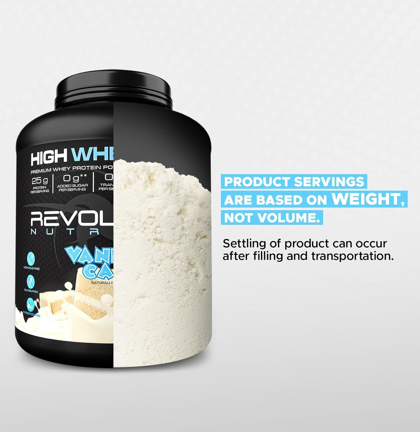 Revolution Nutrition High Whey Isolate Protein Powder - Gluten Free, 25g Protein Per Scoop, Lean Muscle Mass Builder for Men & Women - 2.7kg, 73 Servings - Vanilla Cake Flavor - 6 Pound Container