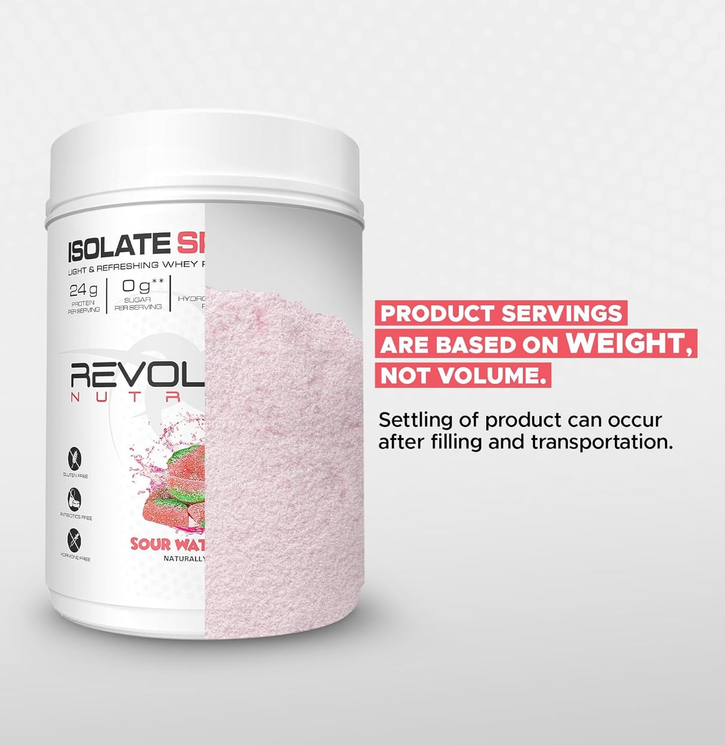 Revolution Nutrition Isolate Splash Clear Whey Protein Powder - Sour Watermelon Flavor, 24g Protein Per Serving, Zero Sugar, 817g