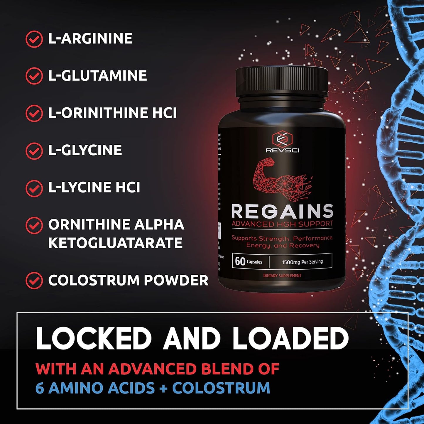 REVSCI Regains Starter Pack: HGH Supplements for Men & Women, Anabolic Muscle Builder, Post-Workout Recovery, 30 Protein Pills