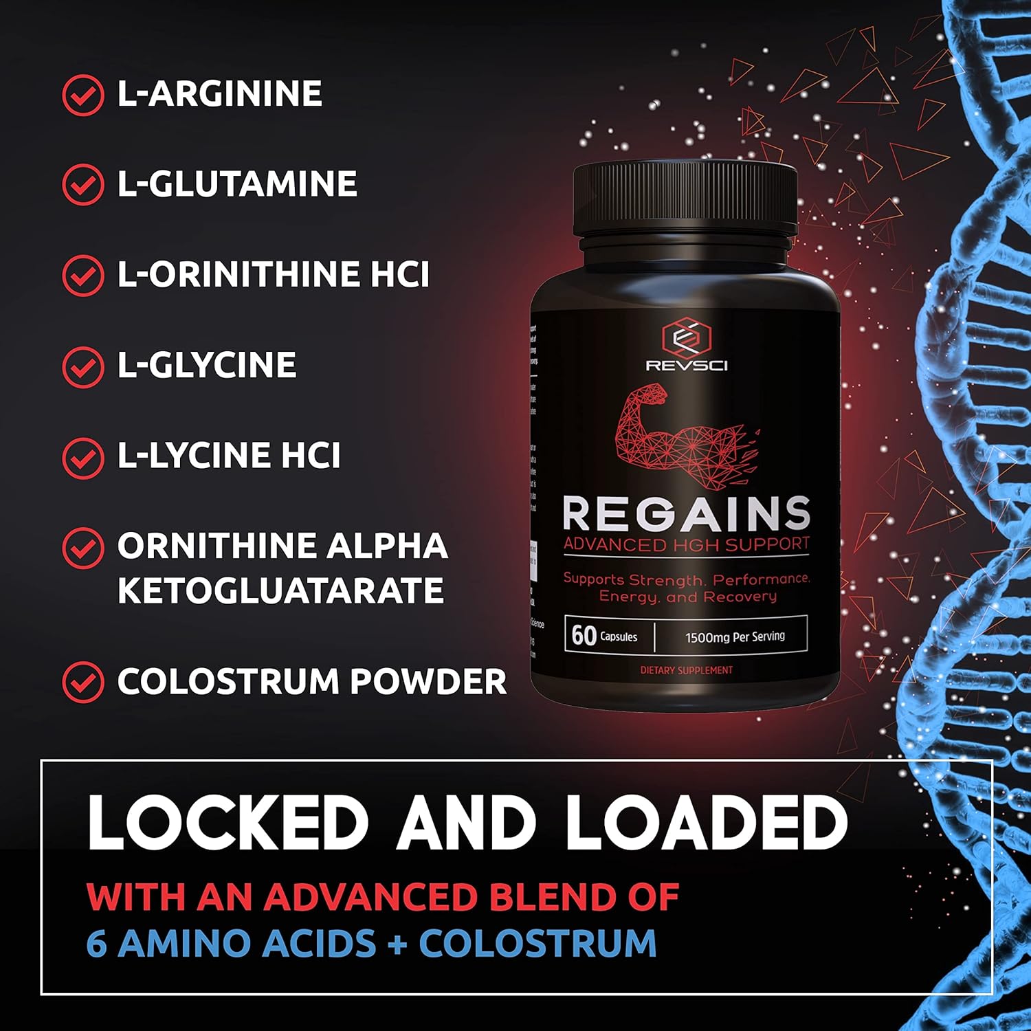REVSCI Regains Starter Pack: HGH Supplements for Men & Women, Anabolic Muscle Builder, Post-Workout Recovery, 30 Protein Pills
