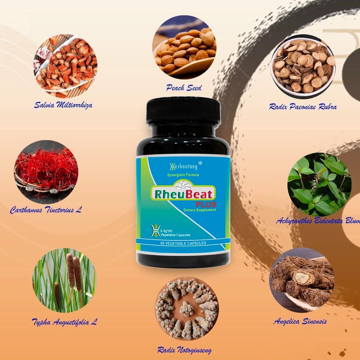 RheuBeatPlus: Herbal Blood Flow Optimizer for Circulation & Pain - Cardiovascular Health - 60 Veg Capsules