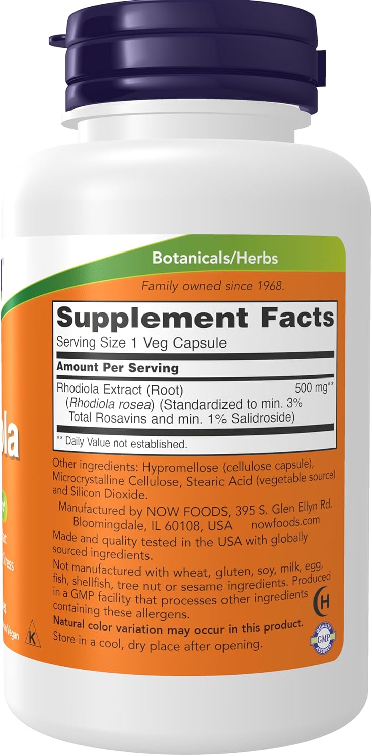 Rhodiola 500 mg Supplement Capsules - 120 Vegetarian Capsules by NOW Foods