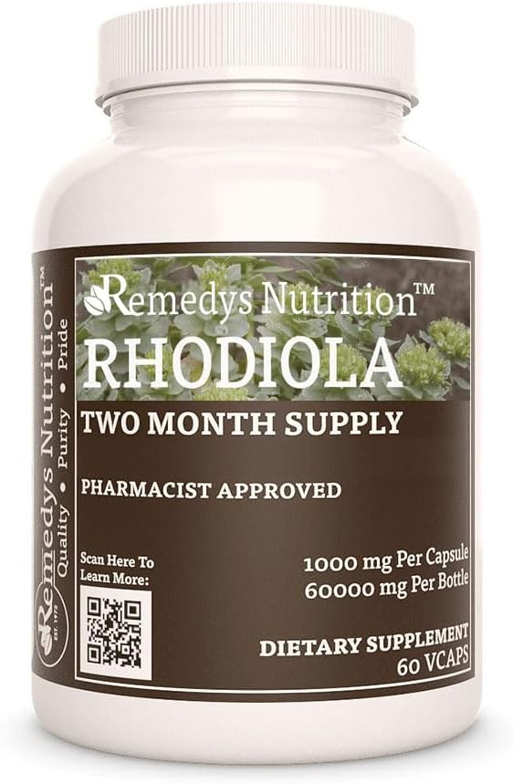 Rhodiola Herbal Dietary Supplement 1000mg - 60 Capsules, 2 Month Supply - Non-GMO, Gluten-Free, Dairy Free