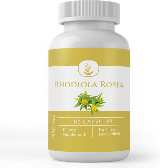 Rhodiola Rosea Capsules - 100 Count, Pure Ingredients, No Additives, Lab Verified