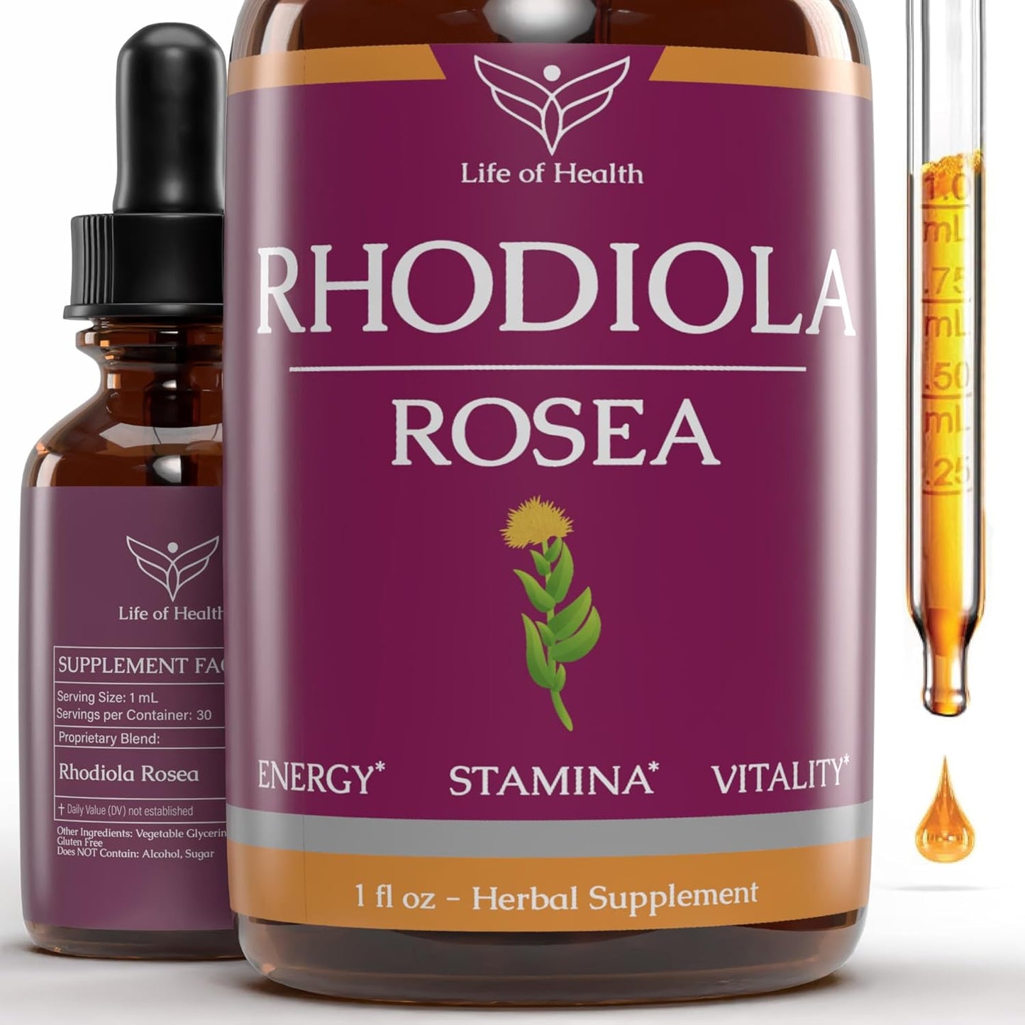 Rhodiola Rosea Tincture for Energy, Stamina, and Cognitive Support - Rhodiola Extract Supplement for Overall Health and Wellness (1oz)