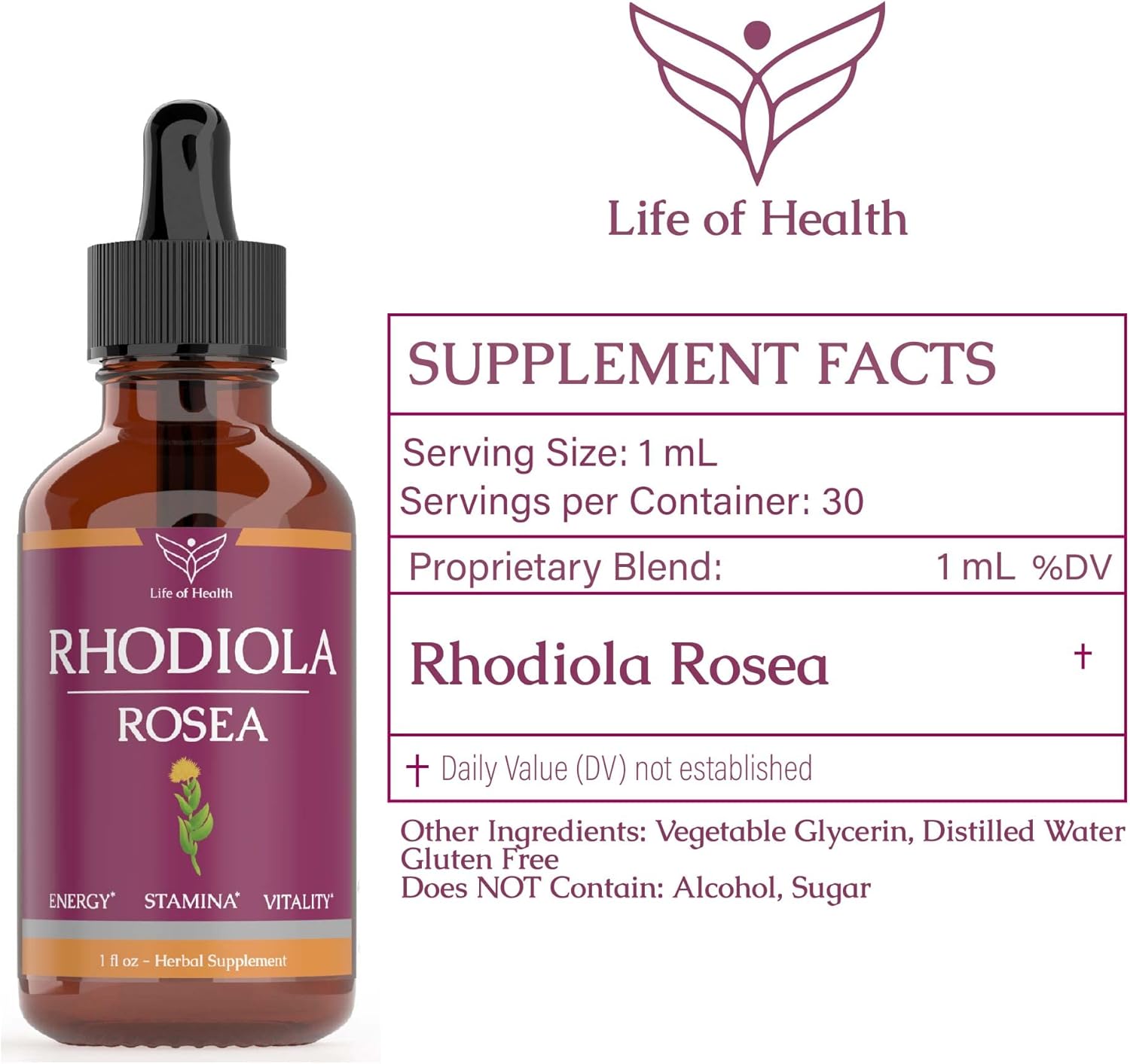 Rhodiola Rosea Tincture for Energy, Stamina, and Cognitive Support - Rhodiola Extract Supplement for Overall Health and Wellness (1oz)