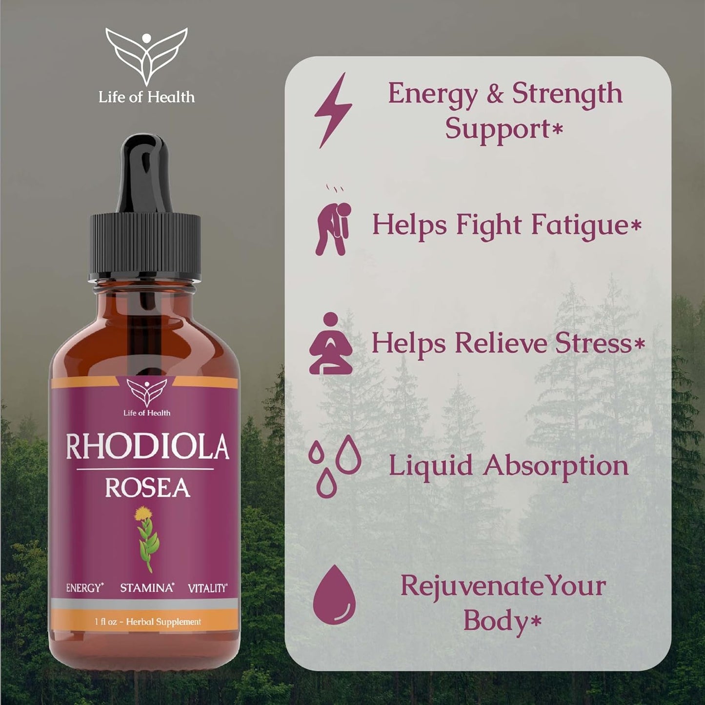 Rhodiola Rosea Tincture for Energy, Stamina, and Cognitive Support - Rhodiola Extract Supplement for Overall Health and Wellness (1oz)