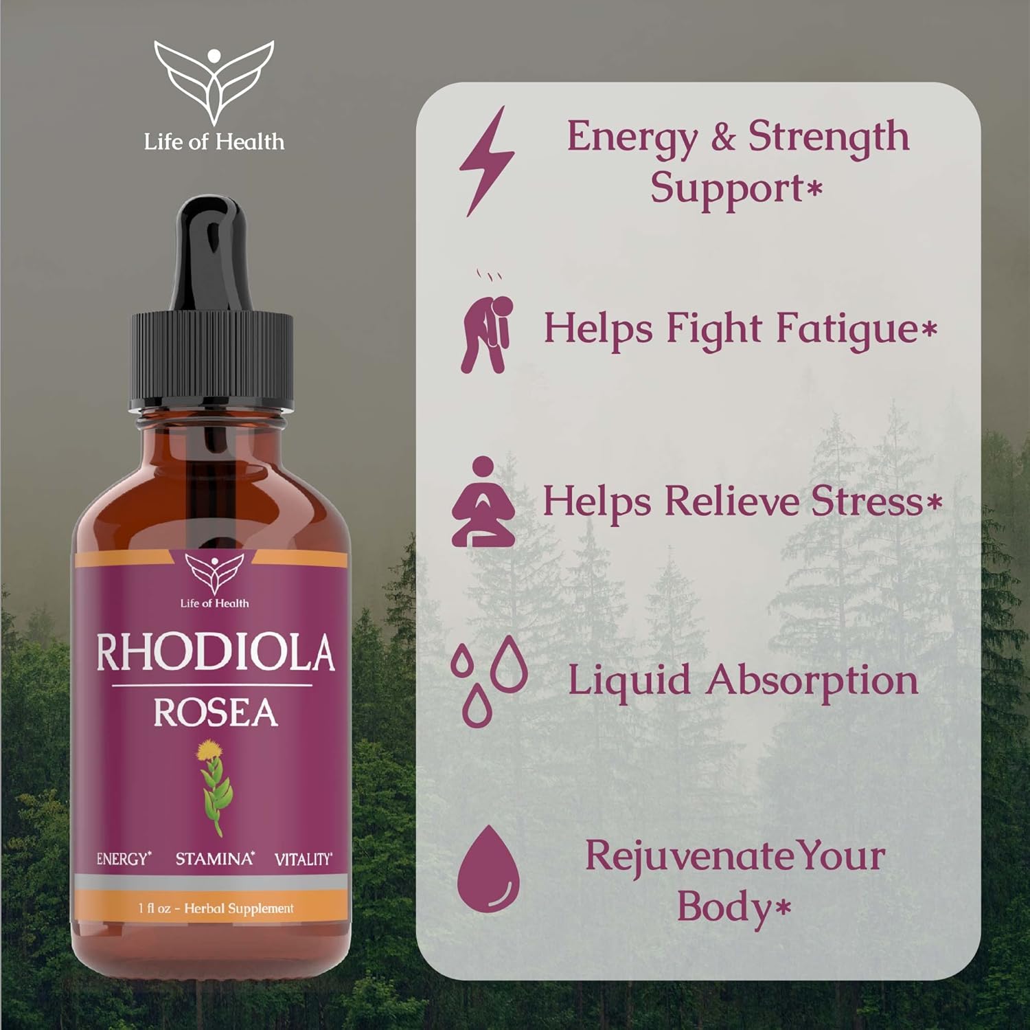Rhodiola Rosea Tincture for Energy, Stamina, and Cognitive Support - Rhodiola Extract Supplement for Overall Health and Wellness (1oz)