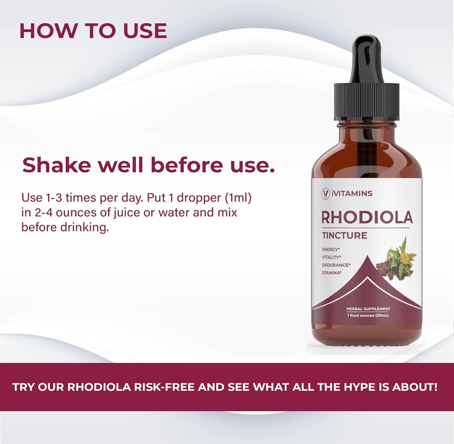 Rhodiola Rosea Tincture for Energy, Stamina & Cognitive Support - 1 fl oz | Rhodiola Extract Supplement