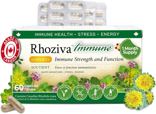 Rhoziva Immune Support and Energy Booster Supplement with Vitamin C, D3, and Zinc - Rhodiola Rosea, Reishi Mushroom, Astragalus - 60 Capsules - BoostGo Australia