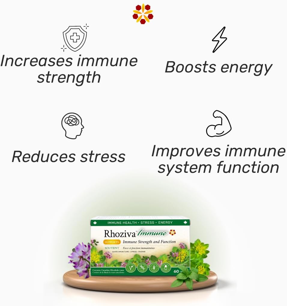 Rhoziva Immune Support and Energy Booster Supplement with Vitamin C, D3, and Zinc - Rhodiola Rosea, Reishi Mushroom, Astragalus - 60 Capsules - BoostGo Australia