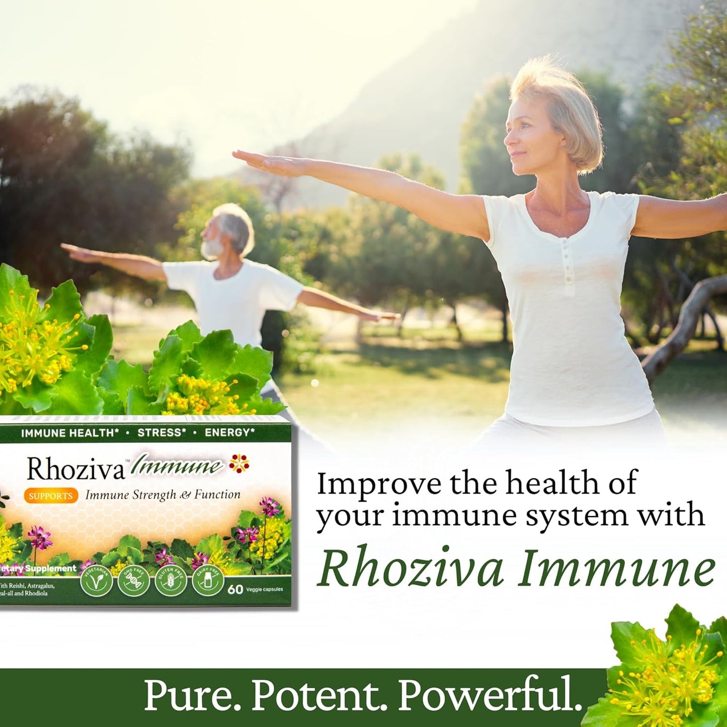 Rhoziva Immune Support and Energy Booster Supplement with Vitamin C, D3, and Zinc - Rhodiola Rosea, Reishi Mushroom, Astragalus - 60 Capsules - BoostGo Australia