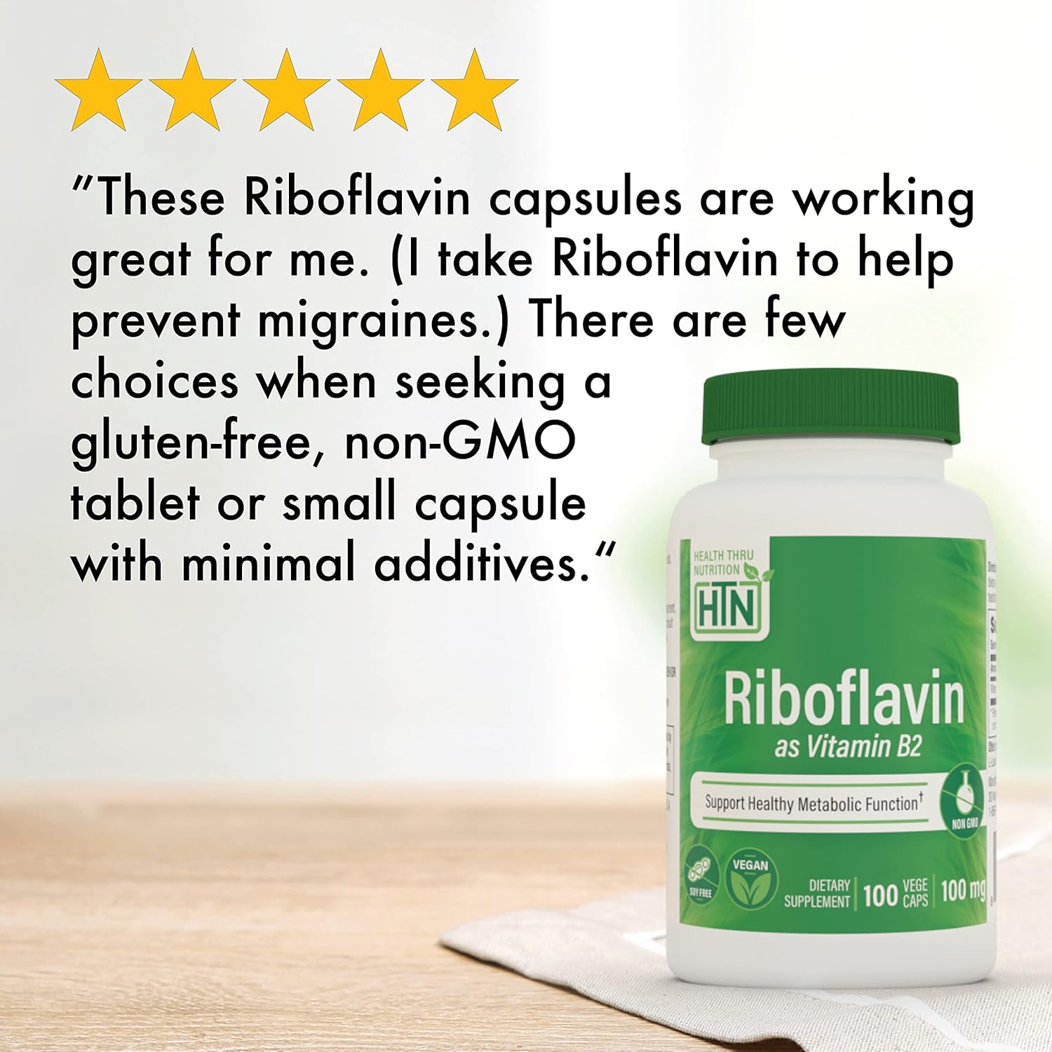 Riboflavin 100mg Vitamin B2 100 Vegecaps for Healthy Energy & Metabolism - Non-GMO & Hypoallergenic