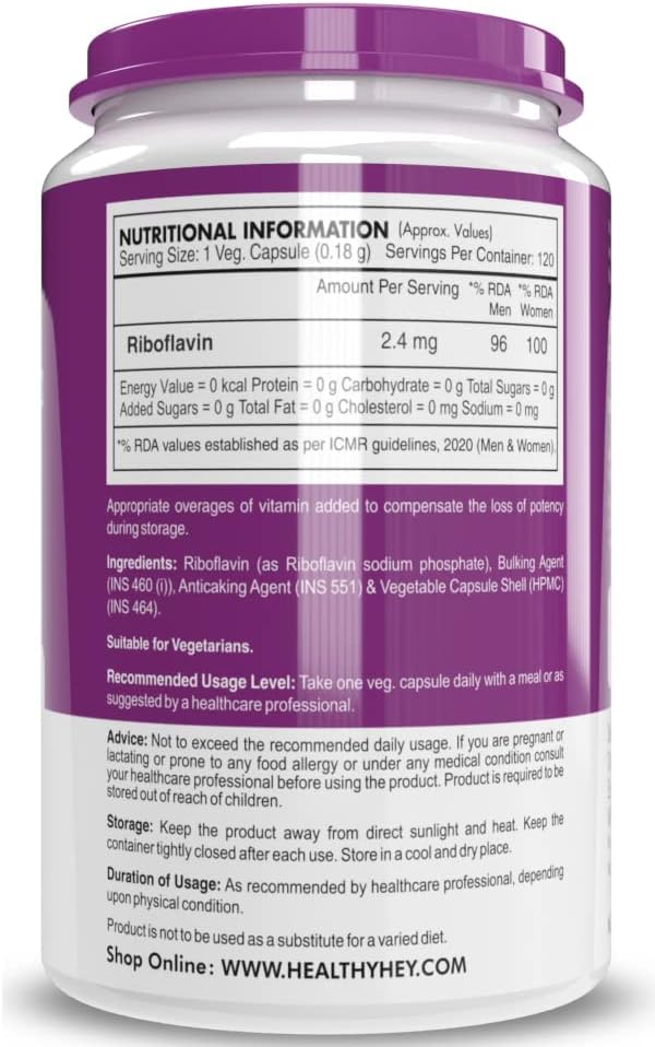 Riboflavin Supplement - 120 Vegetarian Capsules by Sheltr Vitamin B2