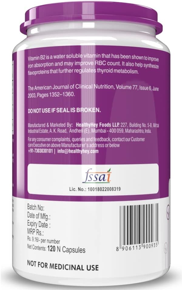 Riboflavin Supplement - 120 Vegetarian Capsules by Sheltr Vitamin B2