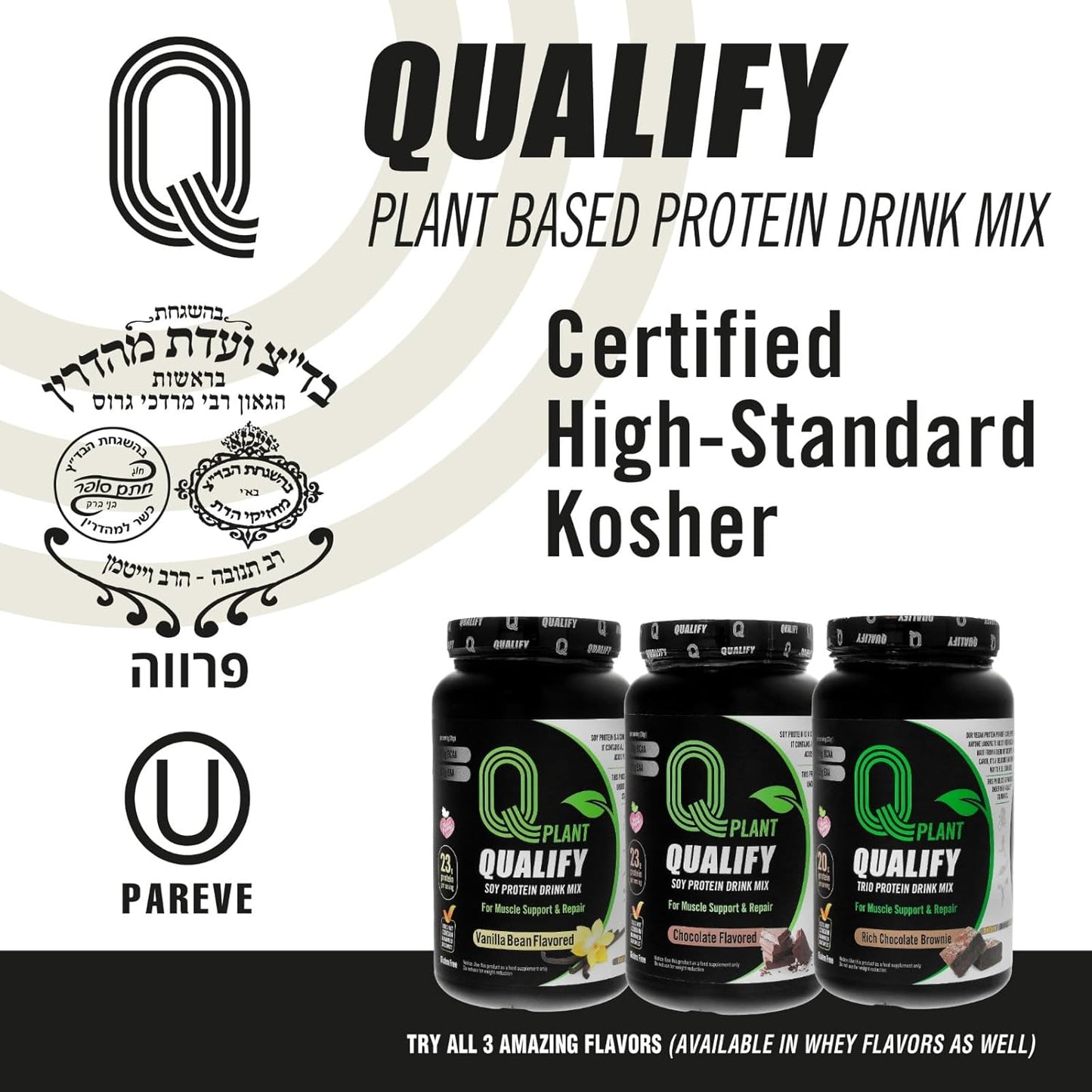 Rich Chocolate Brownie Flavored Plant Protein Powder Mix - Gluten Free, Vegan, Highly Kosher - 20g Protein, 2.4g BCAA - 1.65lb