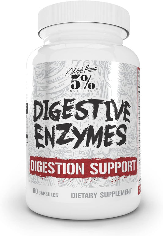 Rich Piana Digestive Enzymes with Vitamin B Complex for Protein, Carb, Fat, Fiber & Lactose Breakdown - 60 Vegetarian Capsules