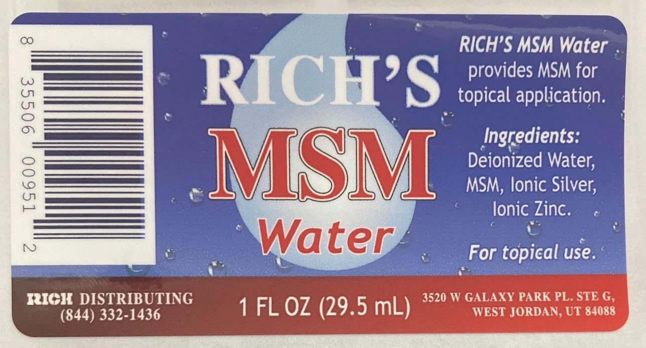 Rich's MSM Water 1oz Bottle - High-Quality Supplement for Joint Health and Inflammation Support