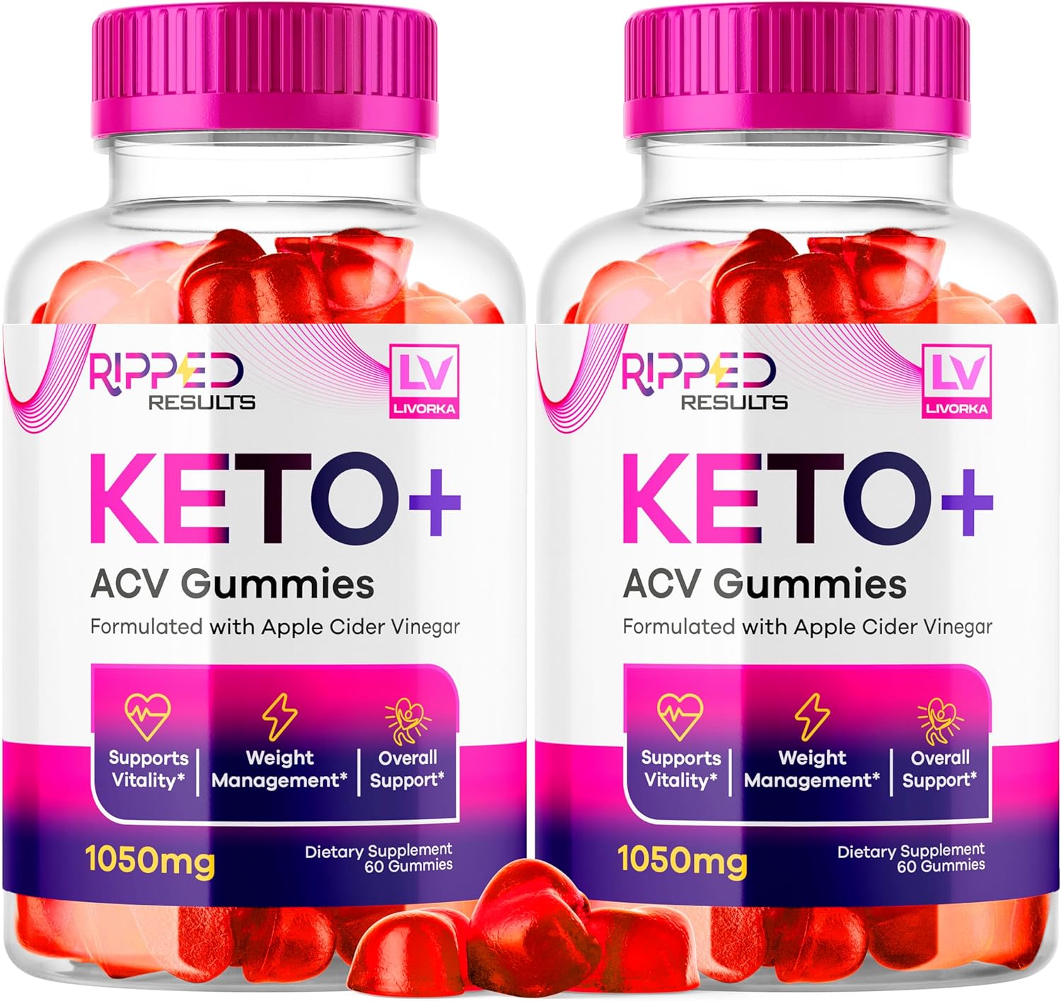 Ripped Results Keto Gummies 2 Pack - 120 Gummies, 1050 MG, ACV Infused - 2 Months Supply