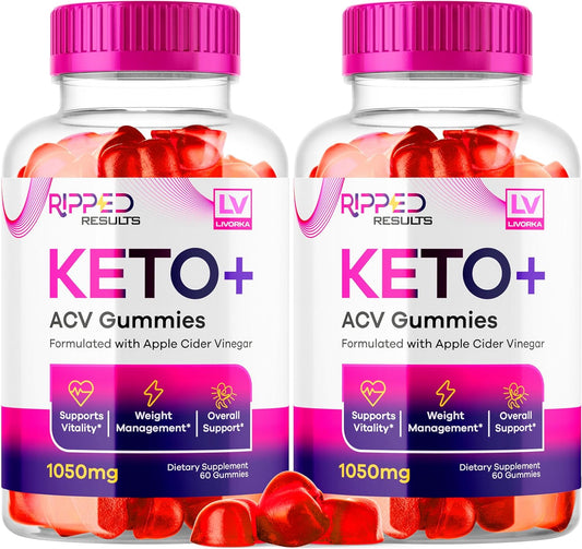 Ripped Results Keto Gummies 2 Pack - 120 Gummies, 1050 MG, ACV Infused - 2 Months Supply