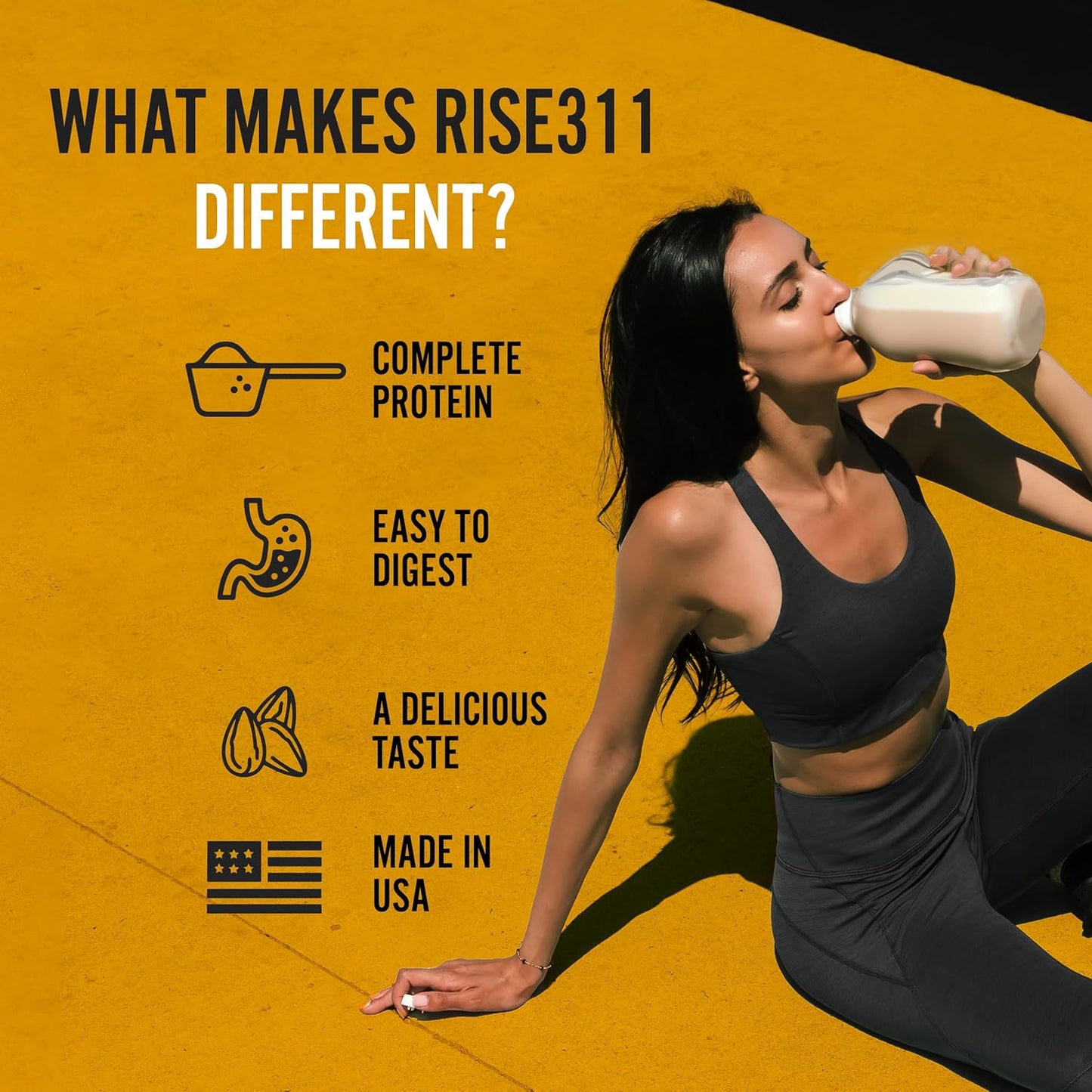 RISE311 Dark Chocolate Plant-Based Protein Powder - 30g Smooth & Creamy Protein for Men & Women, Supports Well-Being, Small Batch - 15 Servings