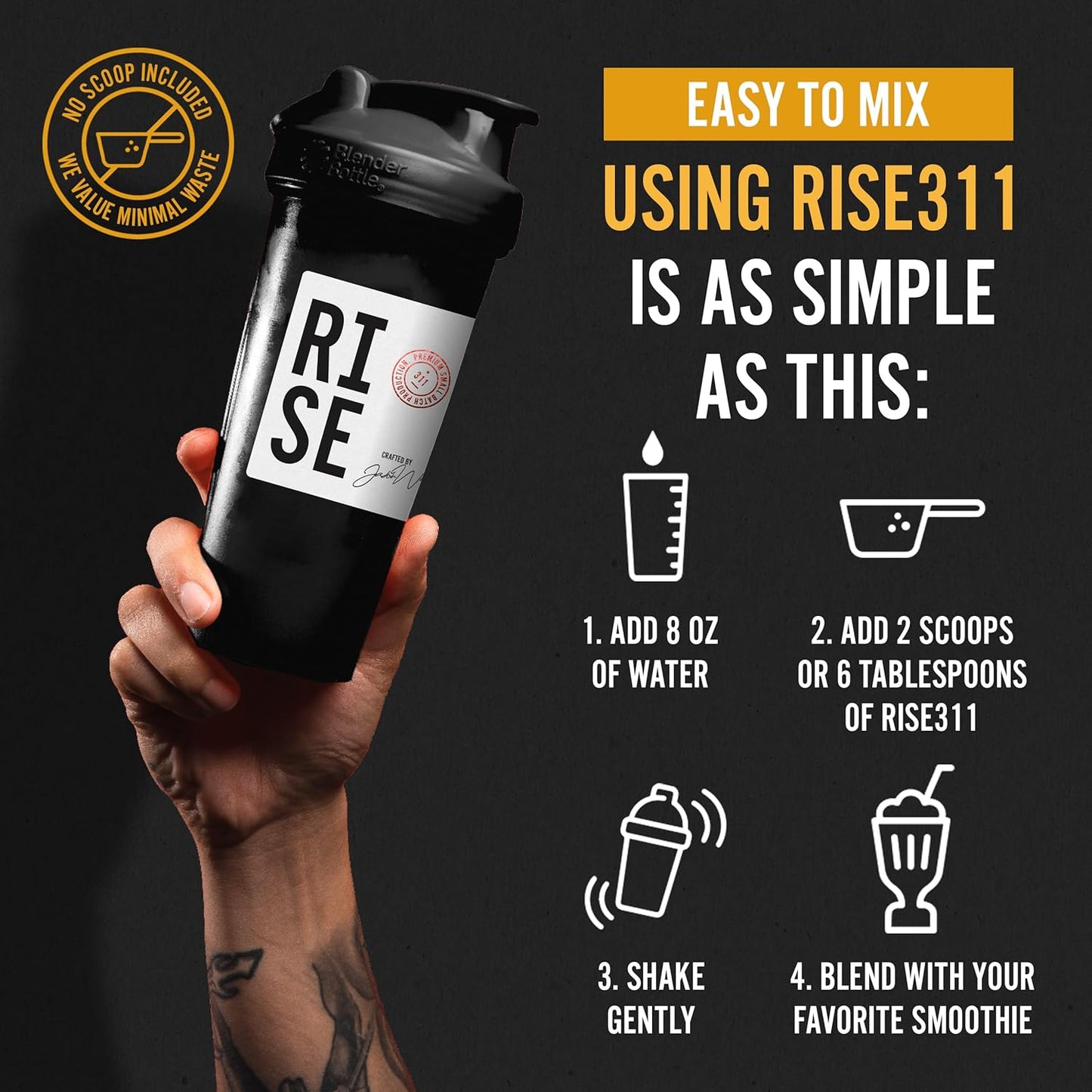 RISE311 Dark Chocolate Plant-Based Protein Powder - 30g Smooth & Creamy Protein for Men & Women, Supports Well-Being, Small Batch - 15 Servings