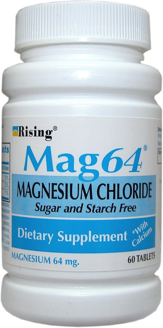 Rising Mag64 Magnesium Chloride with Calcium Tablets - 60 Count by Wonder Laboratories