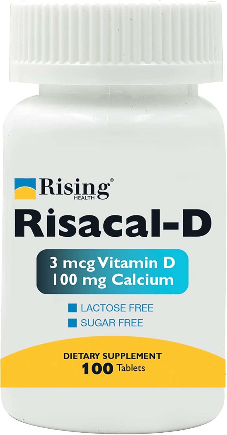 Rising Pharma Risacal-d Vitamin D3 & Calcium Supplement 100 Tablets - Bone Health Support