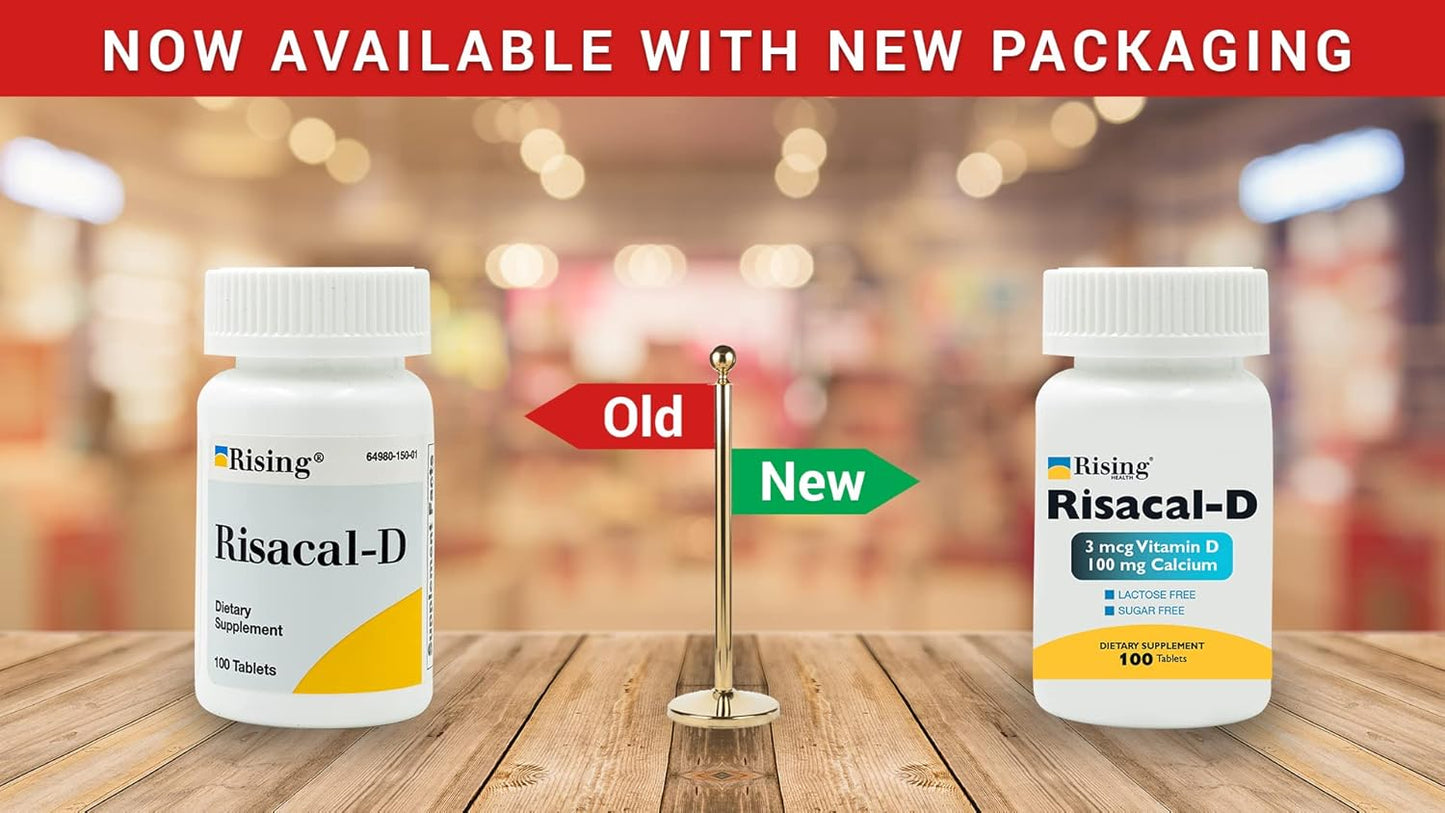 Rising Pharma Risacal-d Vitamin D3 & Calcium Supplement 100 Tablets - Bone Health Support