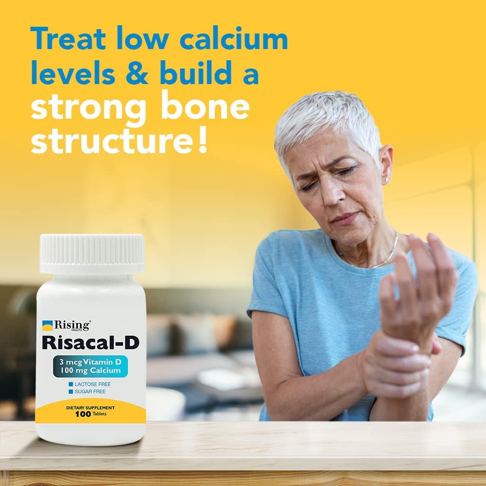 Rising Pharma Risacal-d Vitamin D3 & Calcium Supplement 100 Tablets - Bone Health Support