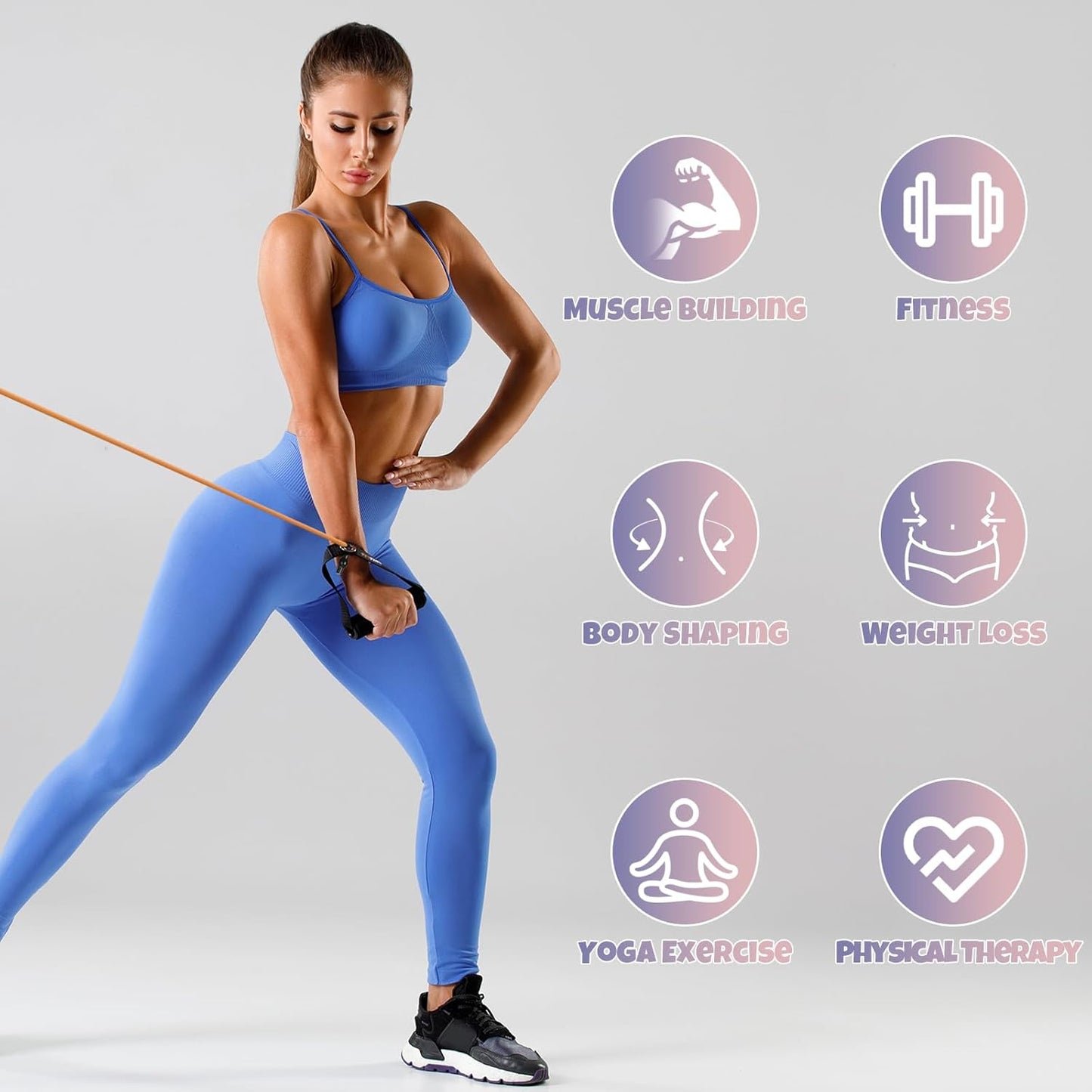 RitFit Single Resistance Exercise Band with Comfortable Handles - Perfect for Physical Therapy, Strength Training, Muscle Toning - Includes Door Anchor and Starter Guide