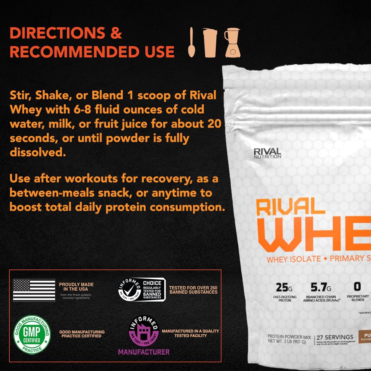 RIVAL NUTRITION True Vanilla Rival Whey Protein Powder - 2lb, Naturally Flavored
