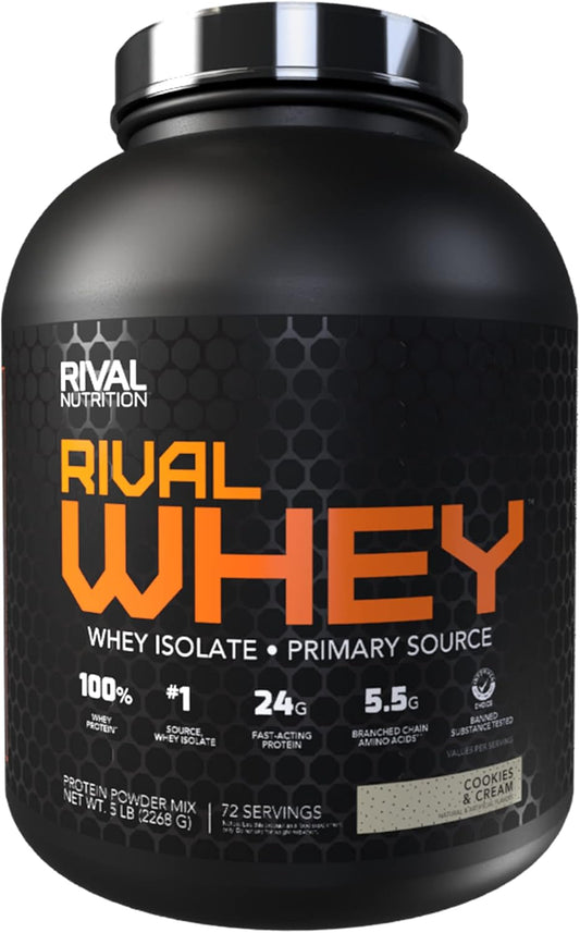 Rival Nutrition Whey Protein Powder - Cookies & Cream Flavor, 5lbs - Muscle Building Supplement