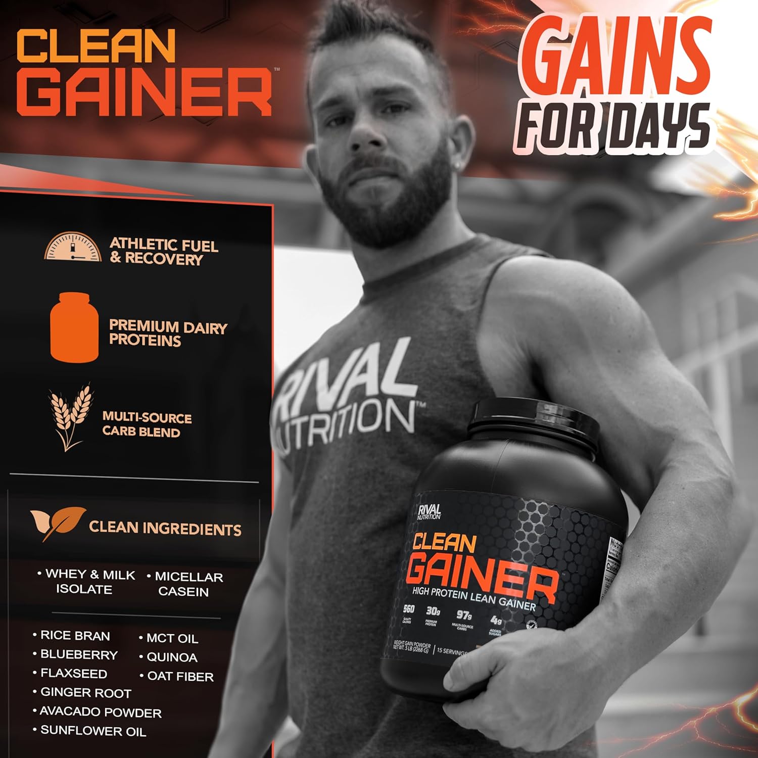 RIVALUS Clean Gainer Cookies & Creme 10lb - High-Quality Nutrition Supplement