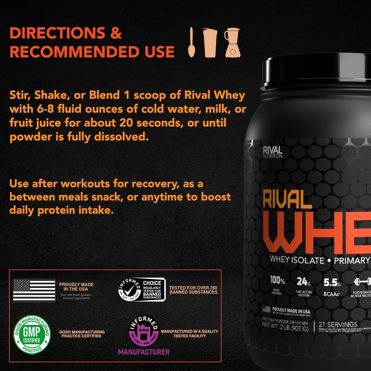 Rivalus Rivalwhey Fruity Cereal 2lb - 100% Whey Protein Isolate, BCAA, Clean USA-Made Nutrition