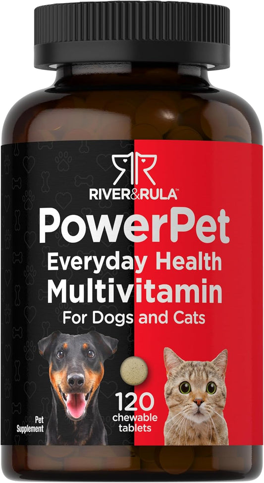 River & RULA Pet Multivitamin Chewable Tablets for Dogs & Cats | 120 Count | Health Support Supplement | Non-GMO, Gluten-Free