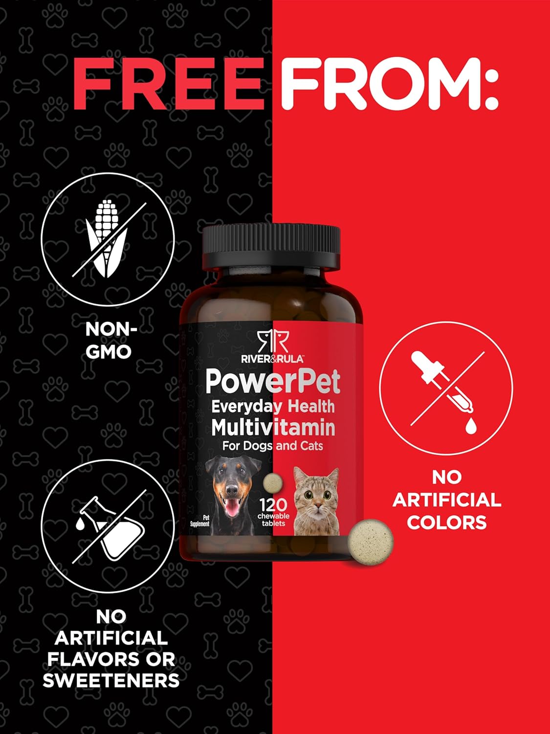 River & RULA Pet Multivitamin Chewable Tablets for Dogs & Cats | 120 Count | Health Support Supplement | Non-GMO, Gluten-Free
